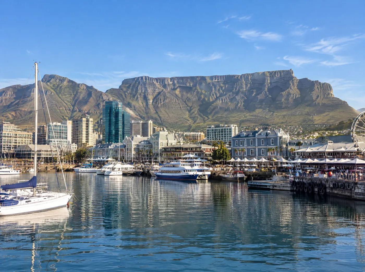 Table Mountain above the harbour and waterfront in Cape Town